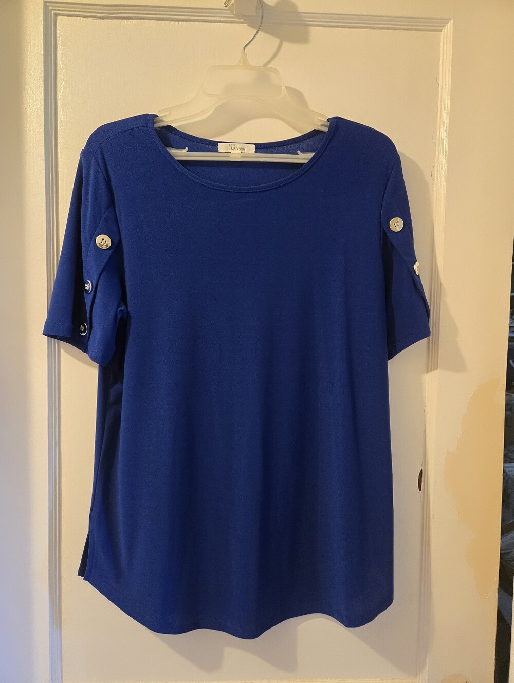 89th & Madison Royal Blue Short Sleeve Button-Accent Top